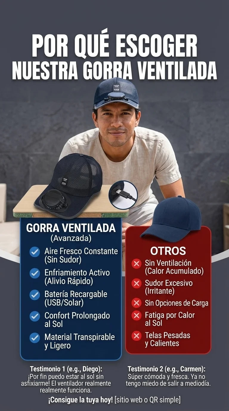 Gorra ventilador refrescante.